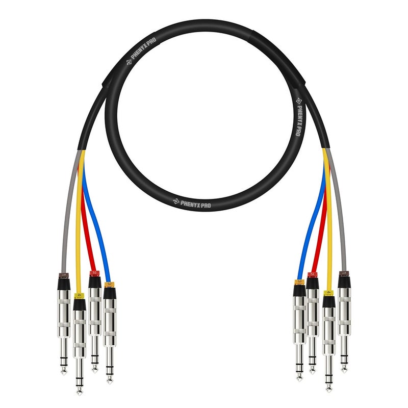 Phenyx Pro 4-Channel TRS Cable, 3 Ft Snake Cord, TRS Patch Wire, Balanced 1/4-Inch Cable, Color-Coded, 4-in-1 Design, 1/4" Audio Cord w/24 AWG OFC Copper (PCBL-QR4IN1-3) - Image 1